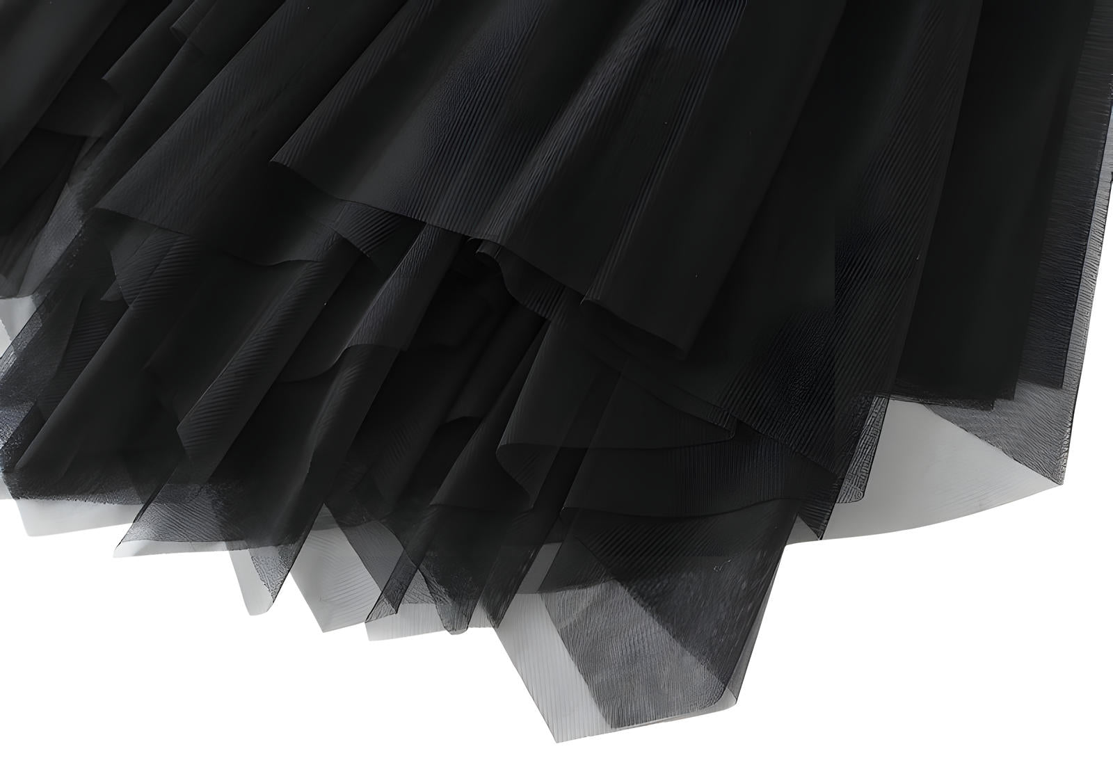 Irregular Mesh Skirt With Belt - 8808_BLACK