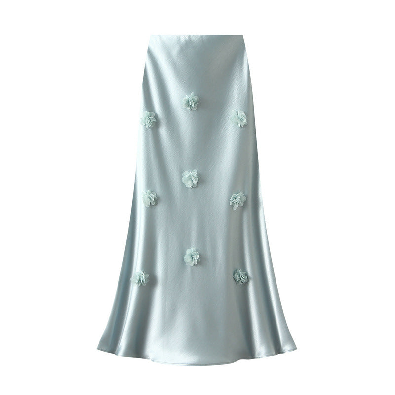 Light blue Floral Applique Slip Skirt