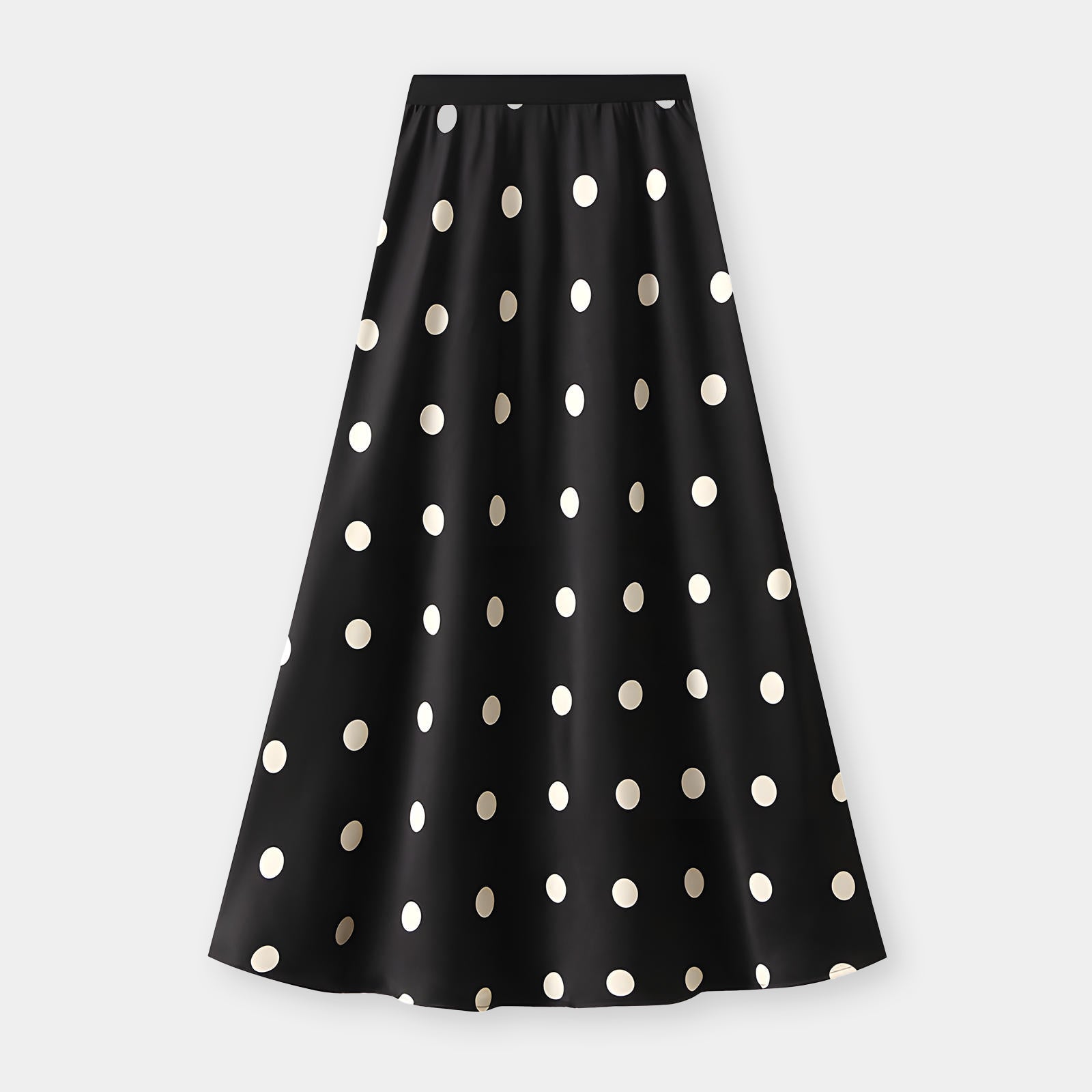 Polka Dot Retro A Line Satin Skirt - 9830_Big_BLACK
