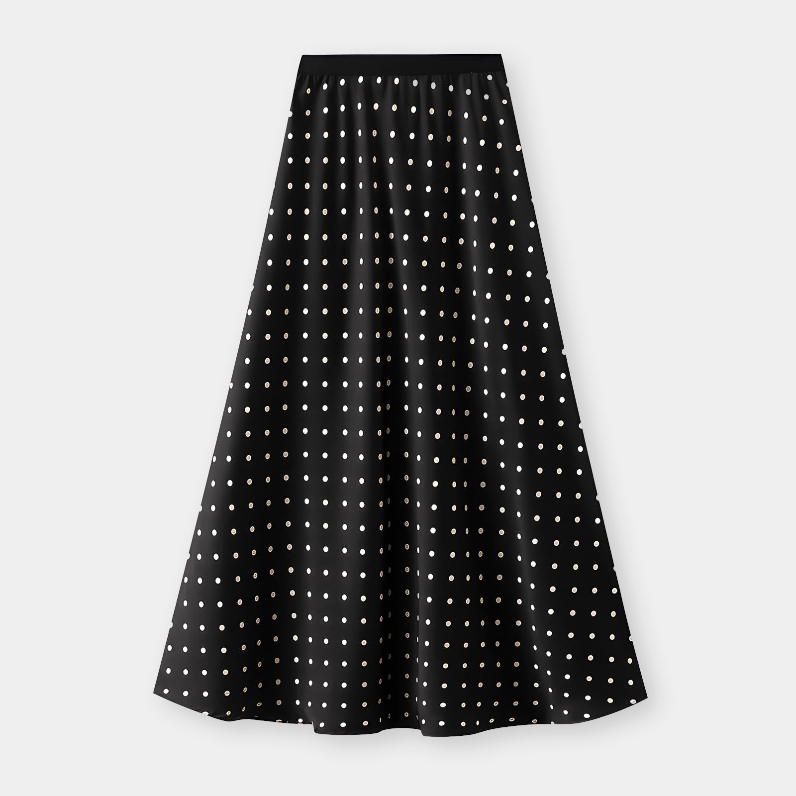 Small Polka Dot Retro A-Line Satin Skirt - 9830_Small_BLACK