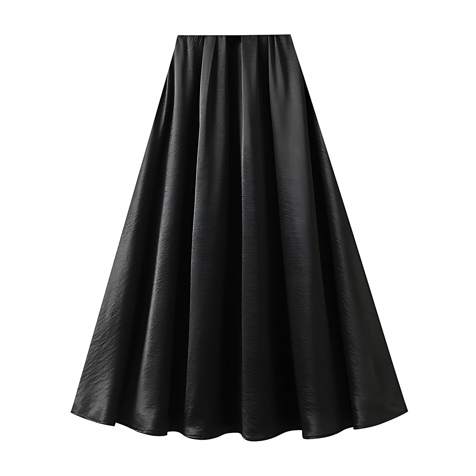 Luxe Satin Drape A-Line Skirt with Fluid Elegance - 9903-1_BLACK_L