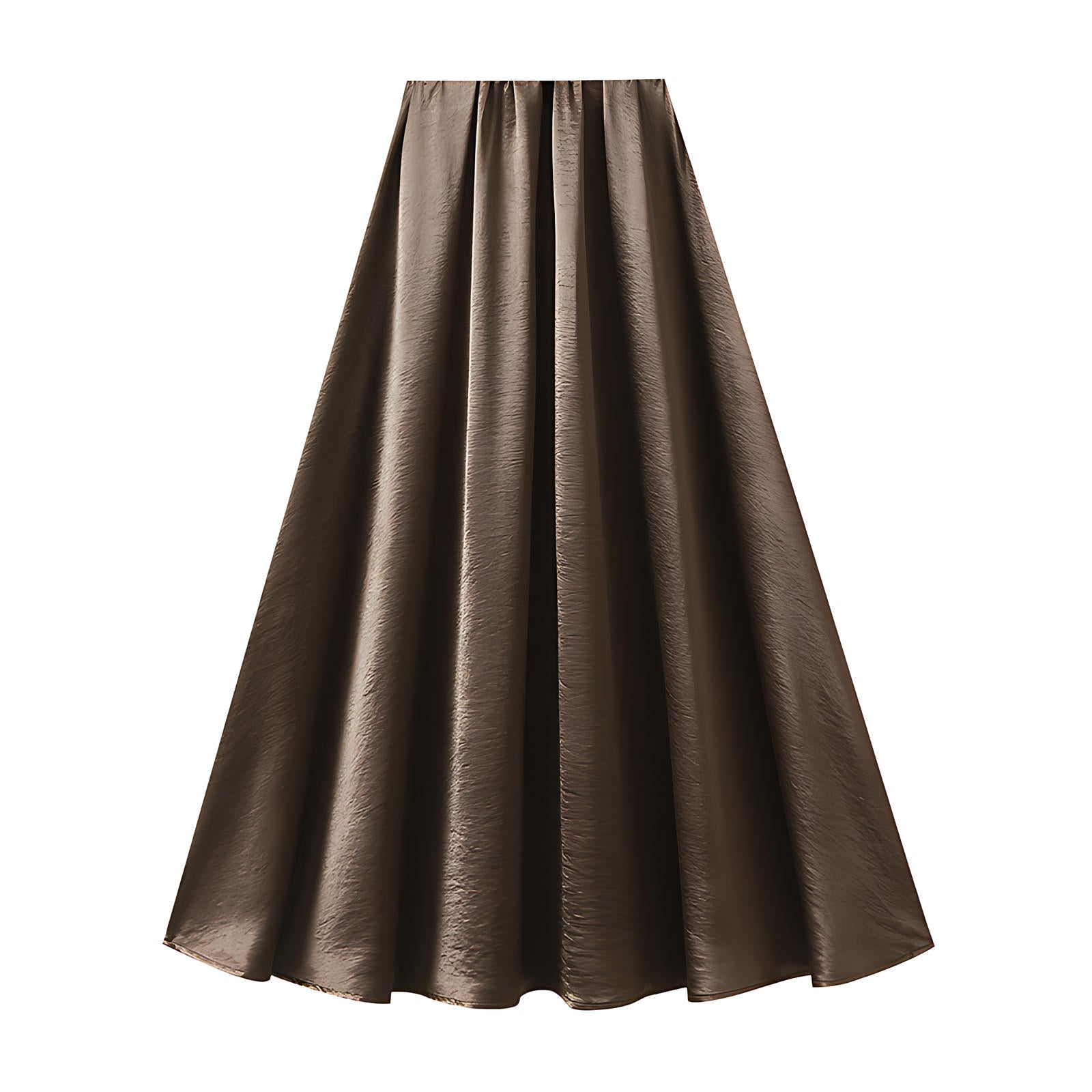 Luxe Satin Drape A-Line Skirt with Fluid Elegance - 9903-1_BROWN_L