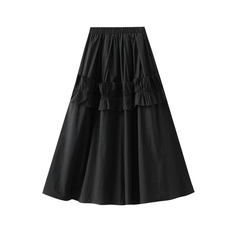 Chic Noir Ruffle-Tiered Maxi Skirt - 2507_BLACK