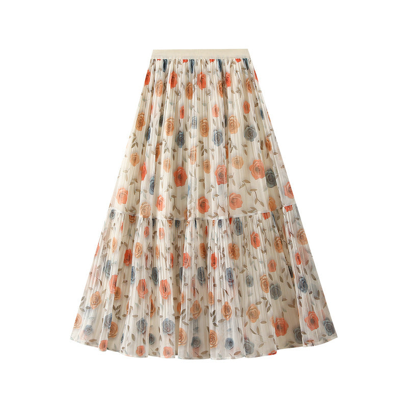 Reversible Bloom Reverie Floral Mesh Skirt - 8331_APRICOT