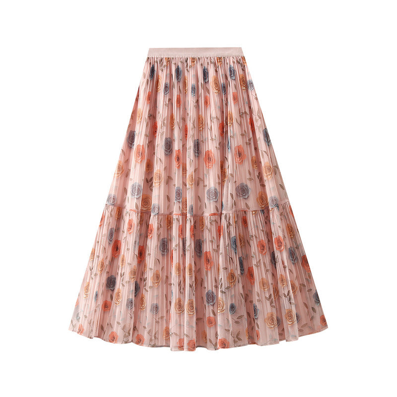 Reversible Rosewood Garden Pleated Skirt - 8331_PINK
