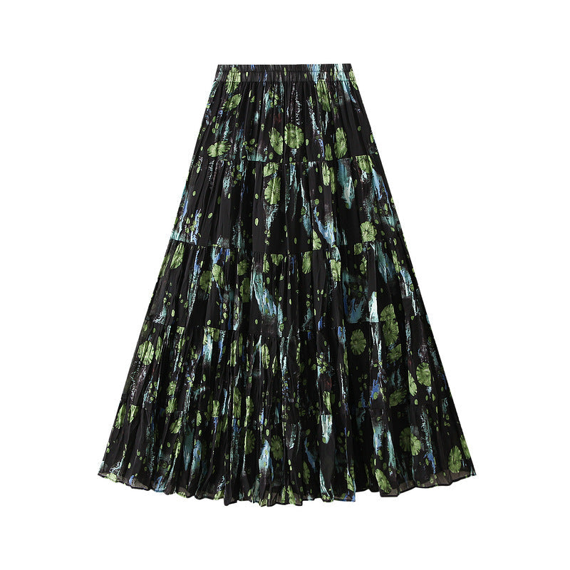 Midnight Lily Pleated Skirt- 9908_GREEN
