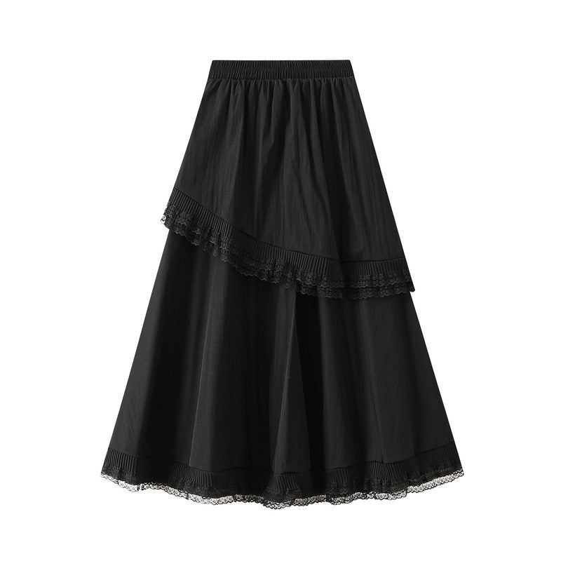 Victorian Lace-Trim Skirt - K538_BLACK