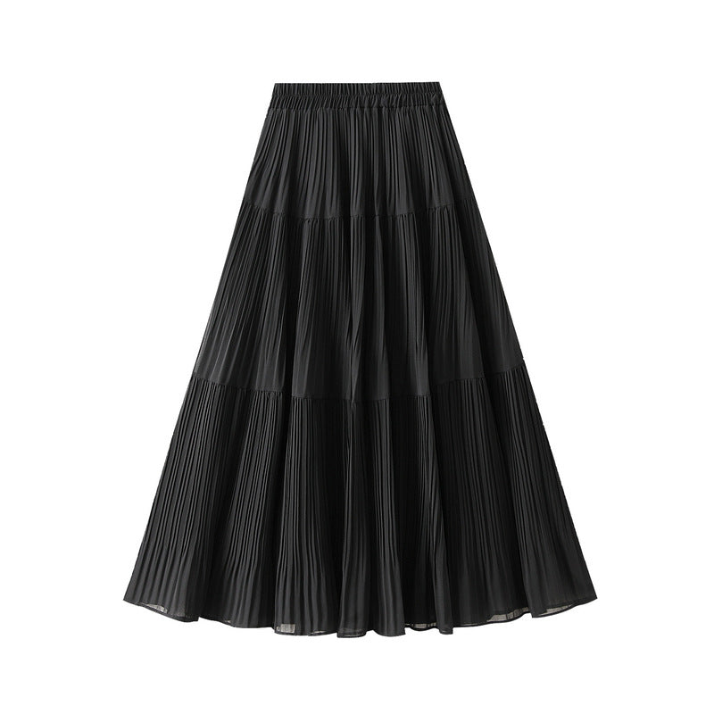 Onyx Tiered Pleated Midi Skirt - 9188_BLACK