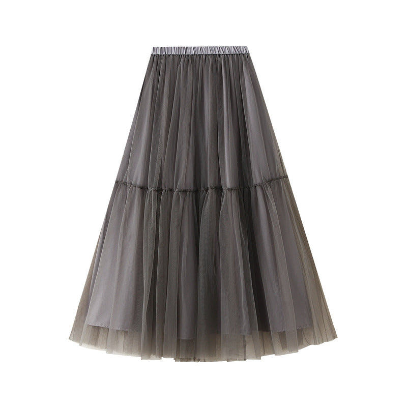 Smoky Veil Tulle Midi Skirt - 0826_GREY