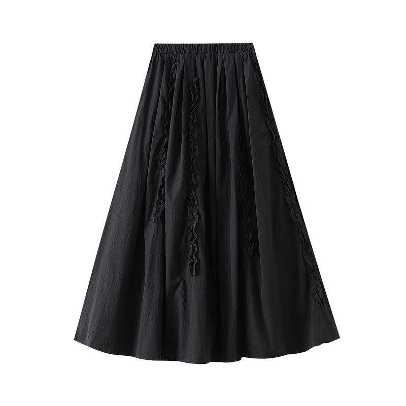 Midnight Ruffle A-Line Skirt With Pocket - 2506_BLACK