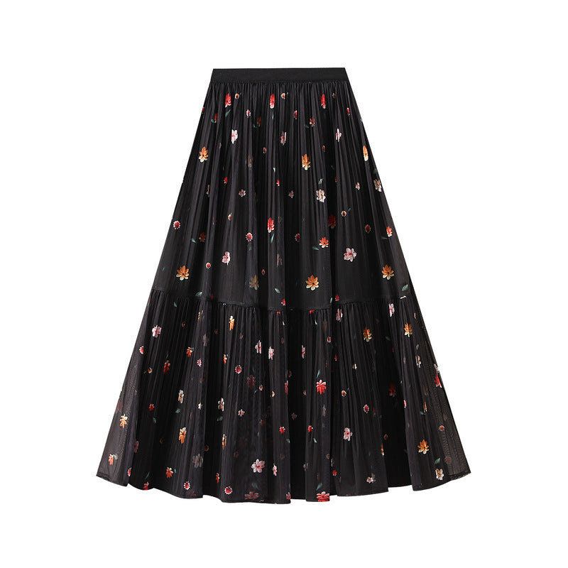 Reversible Midnight Garden Tiered Skirt - 8935_BLACK