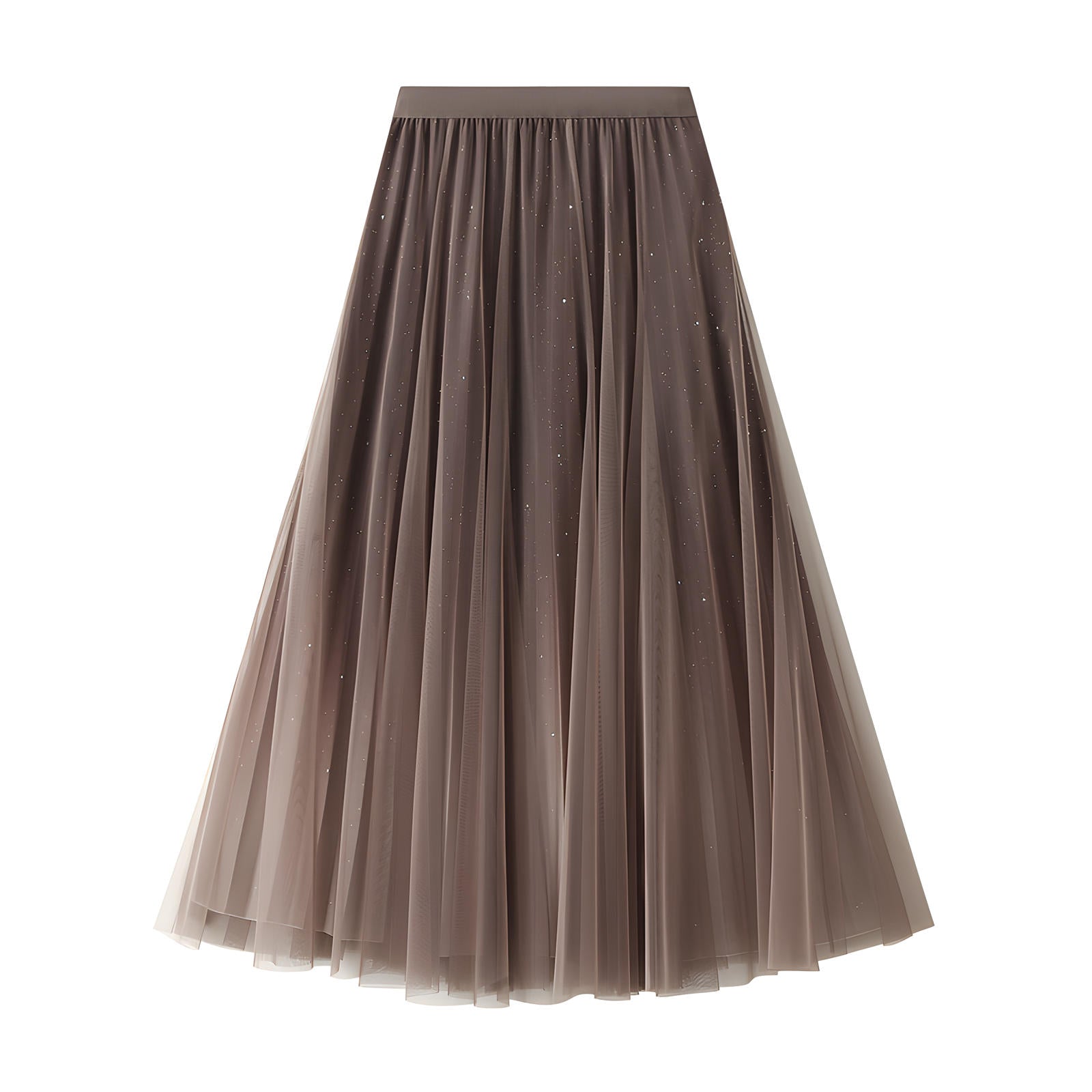 Starry Sky Gradient Pleated Mesh Skirt - D1810_STR_BROWN
