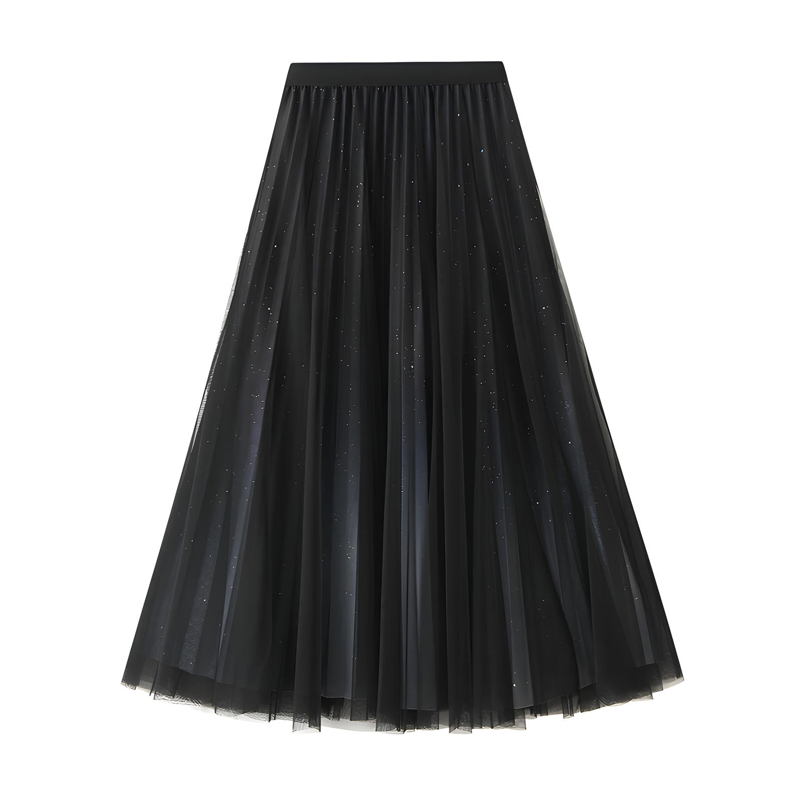 Starry Sky Gradient Pleated Mesh Skirt - D1810_STR_BLACK