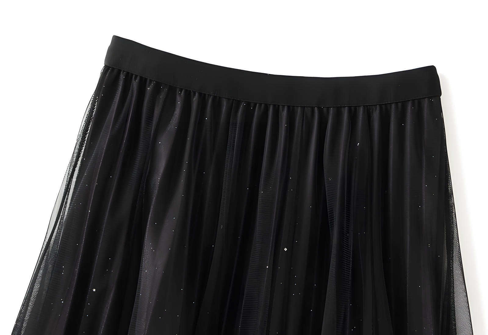 Starry Sky Gradient Pleated Mesh Skirt - D1810_STR_BLACK