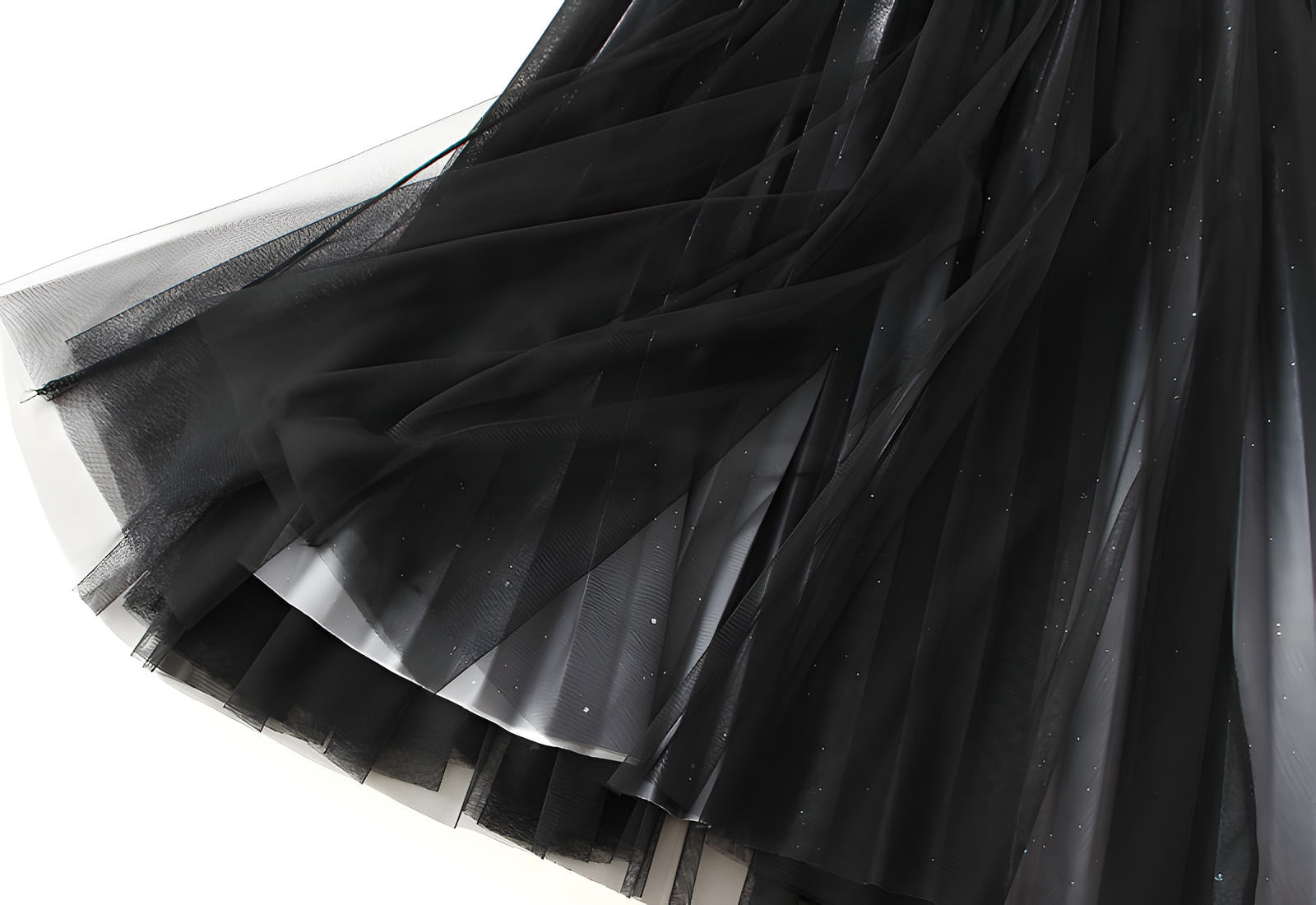 Starry Sky Gradient Pleated Mesh Skirt - D1810_STR_BLACK