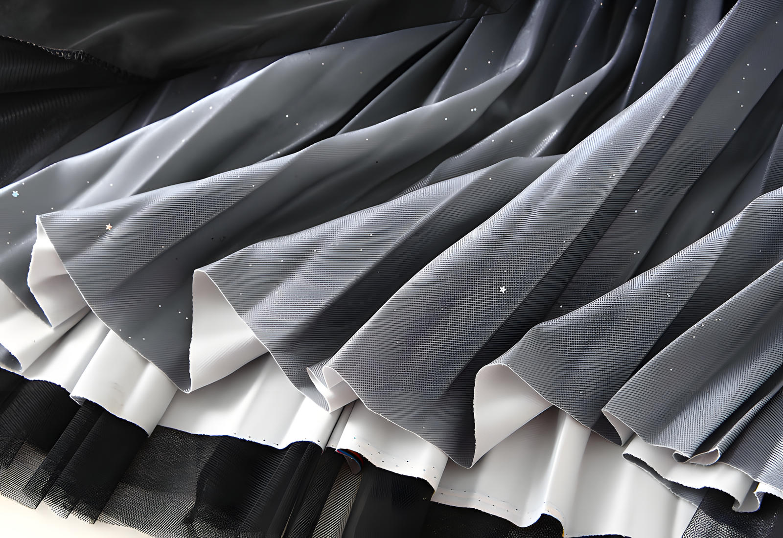 Starry Sky Gradient Pleated Mesh Skirt - D1810_STR_BLACK