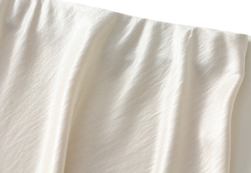 Elegant Satin Lace Trim Midi Skirt