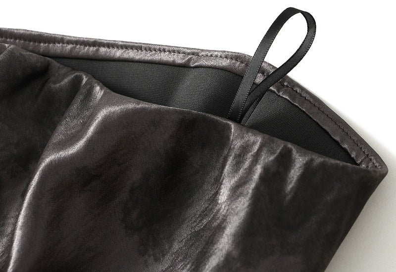 Charcoal Satin Print Midi Skirt