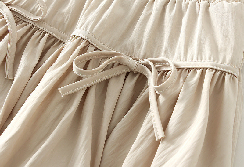 Beige Puff Mini Skirt with Bow Details