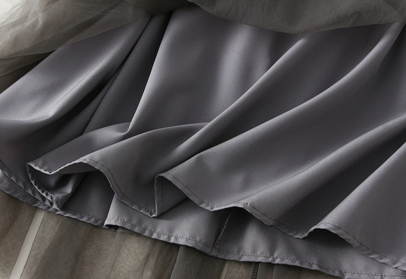 Smoky Veil Tulle Midi Skirt - 0826_GREY