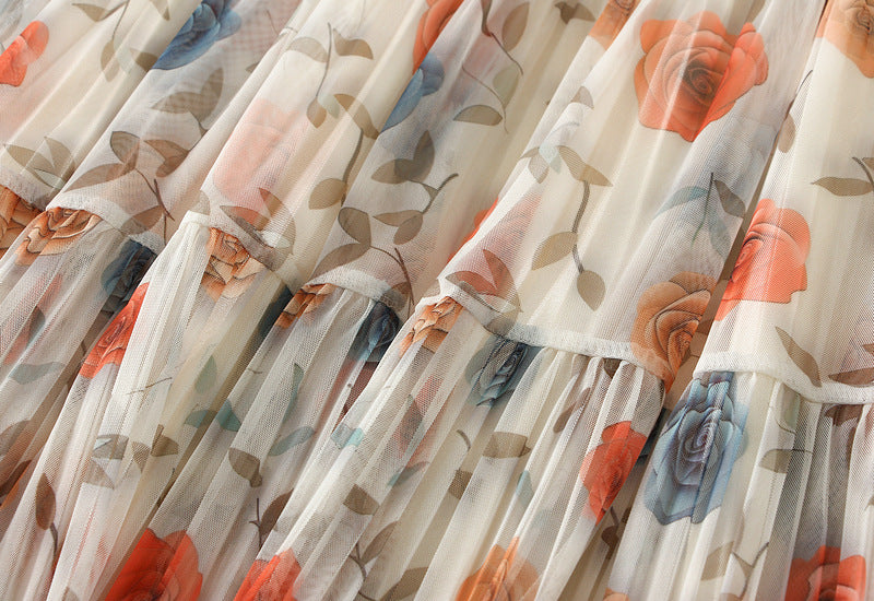 Reversible Bloom Reverie Floral Mesh Skirt - 8331_APRICOT