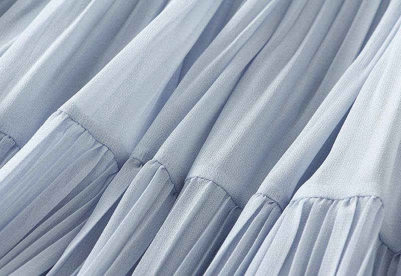 Sky Blue Tiered Pleated Midi Skirt - 9188_BLUE