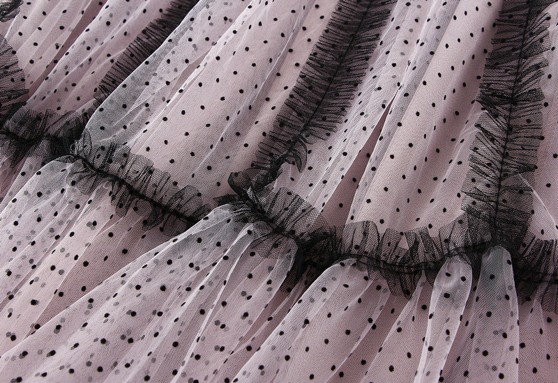 Pink Polka Dot Tulle Maxi Skirt
