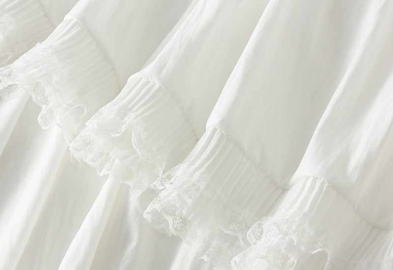 Victorian Lace-Trim Skirt - K538_WHITE