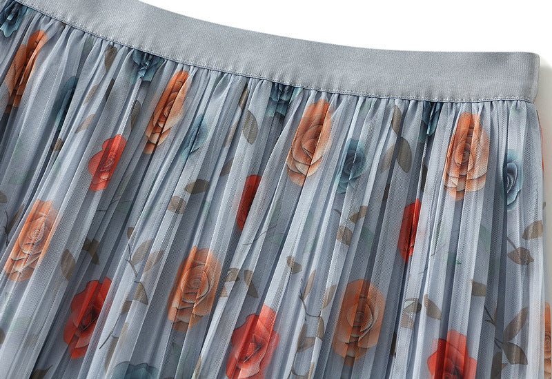 Reversible Misty Bloom Tiered Mesh Skirt - 8331_BLUE