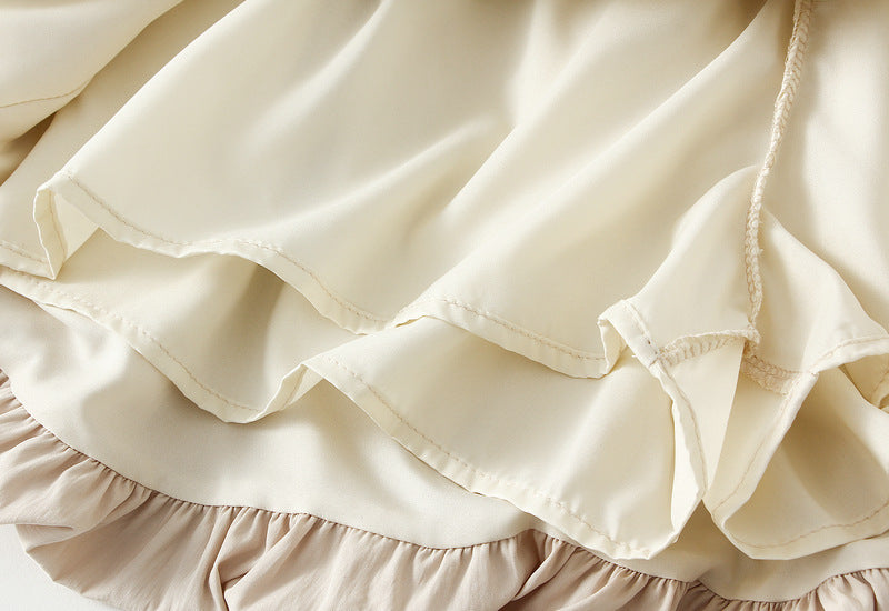 Beige Bubble Hem Mini Skirt