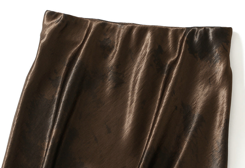 Bronze Luxe Satin Midi Skirt