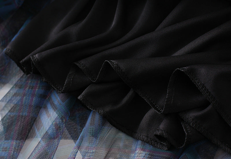 Navy Plaid Layered Tulle Skirt