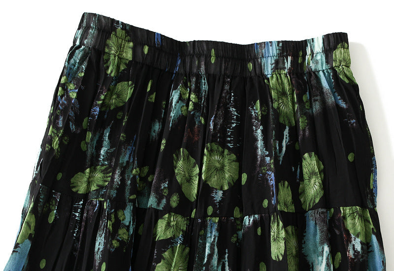 Midnight Lily Pleated Skirt- 9908_GREEN