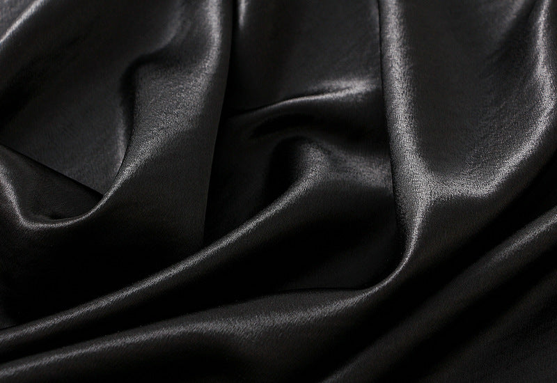 Black Satin Lace Trim Midi Skirt