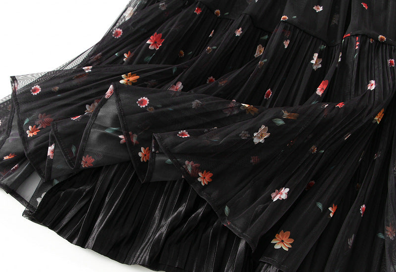 Reversible Midnight Garden Tiered Skirt - 8935_BLACK