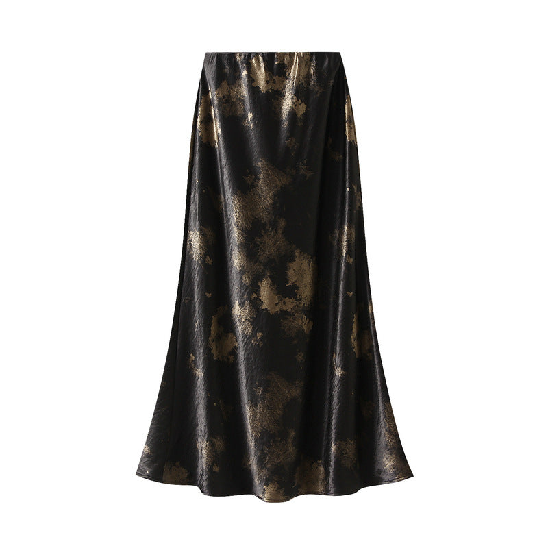 Luxe Metallic Print Satin Skirt