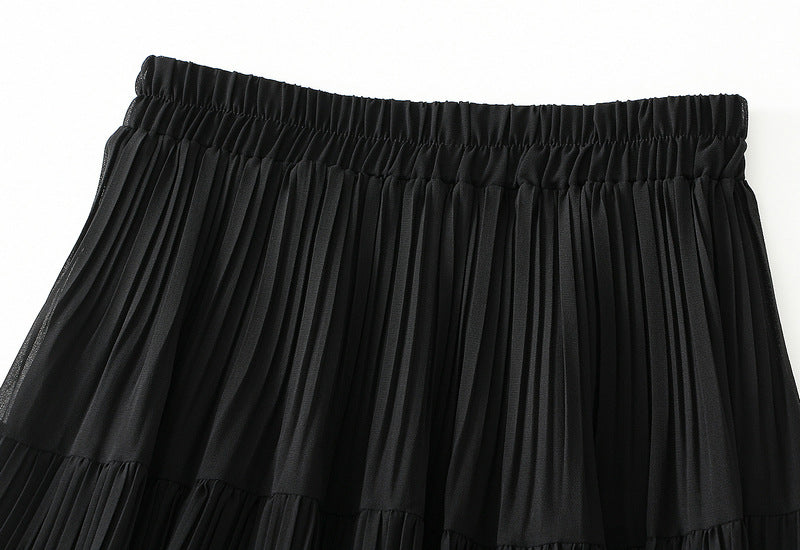 Onyx Tiered Pleated Midi Skirt - 9188_BLACK