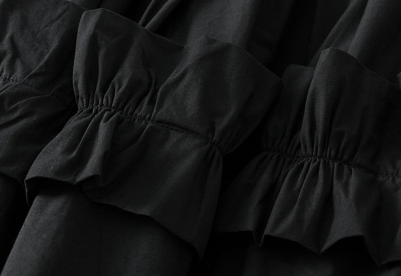 Chic Noir Ruffle-Tiered Maxi Skirt - 2507_BLACK