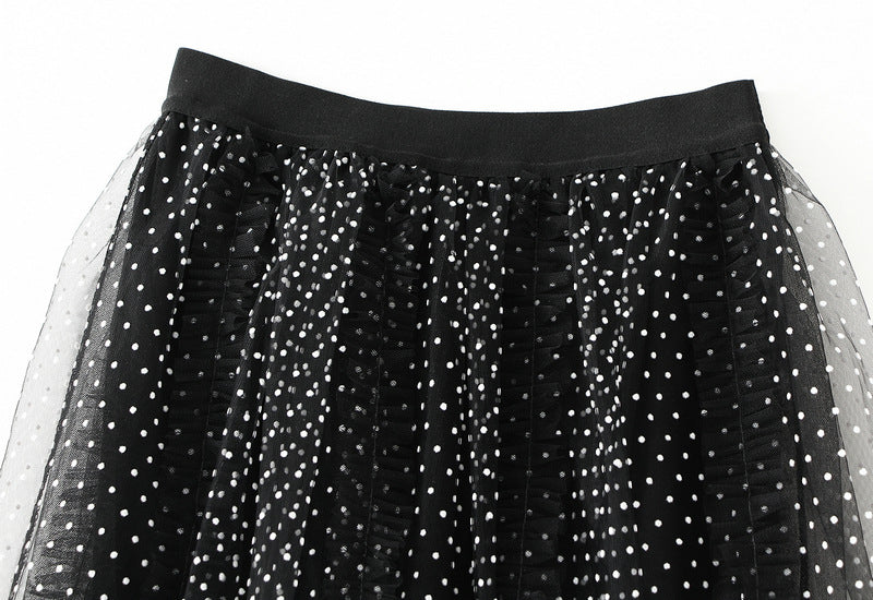 Black Polka Dot Tulle Maxi Skirt