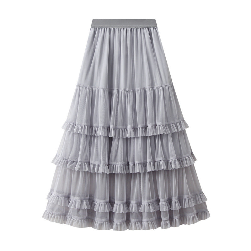 Grey Layered Ruffle Tulle Skirt