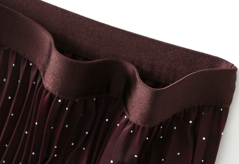 Burgundy Sparkle Pleated Maxi Skirt