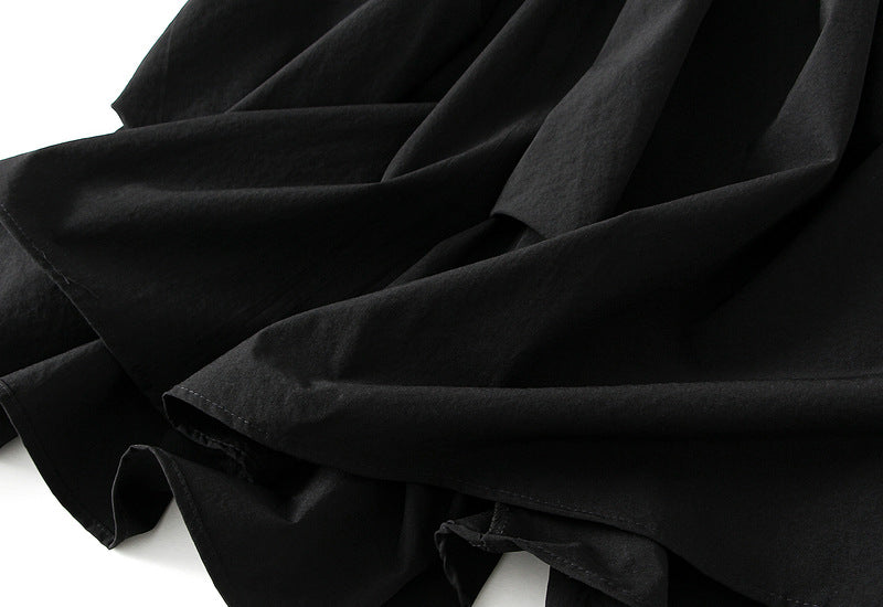 Black Draped Balloon Midi Skirt With Pocket