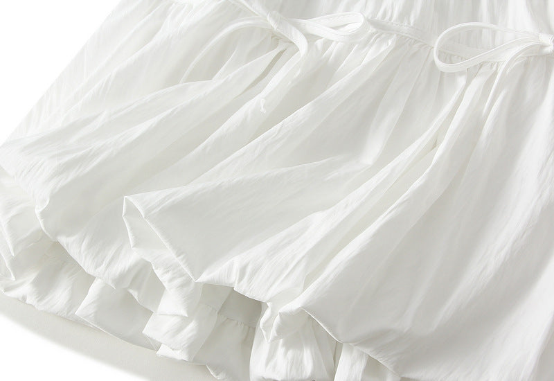 White Puff Mini Skirt with Bow Details