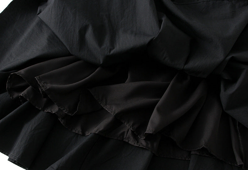Midnight Ruffle A-Line Skirt With Pocket - 2506_BLACK