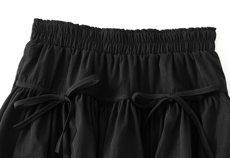 Black Puff Mini Skirt with Bow Details