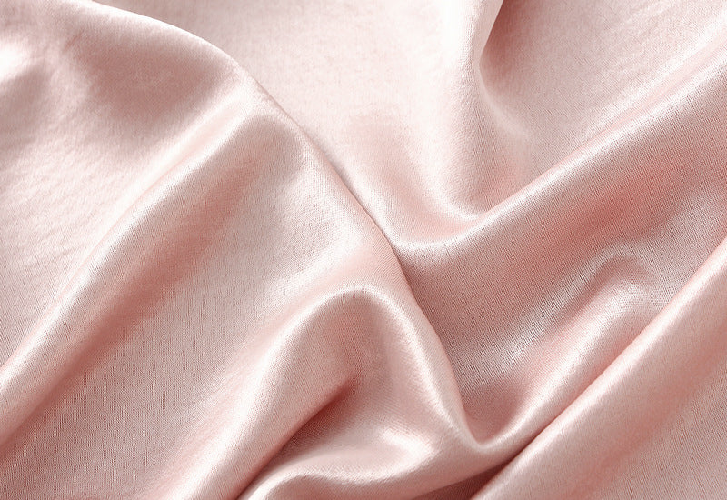 Elegant Pink Satin Lace Trim Midi Skirt