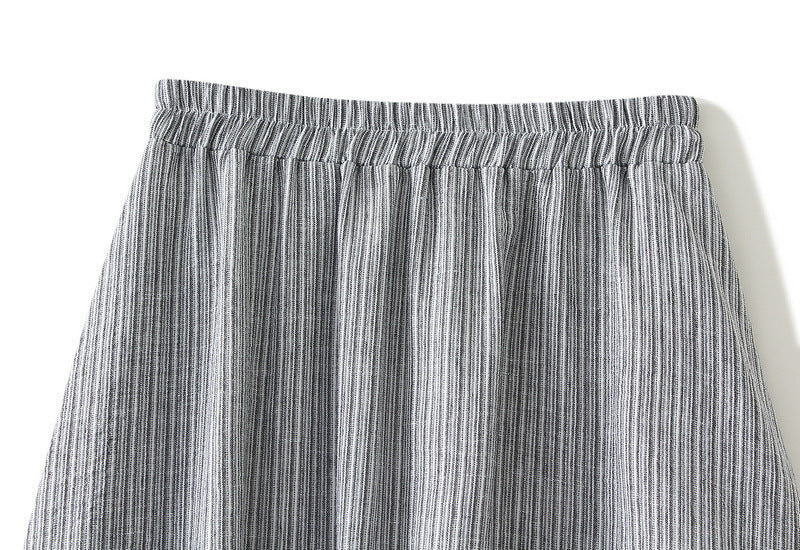 Vintage Striped Midi Skirt with Lace Trim With Pocket
