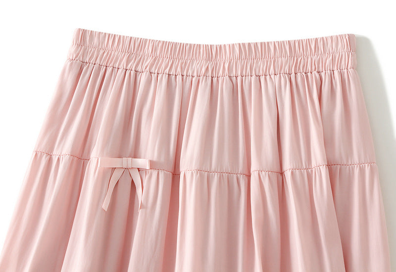 Pink Tiered Maxi Skirt with Bow Details
