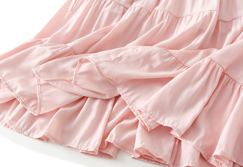 Pink Tiered Maxi Skirt with Bow Details