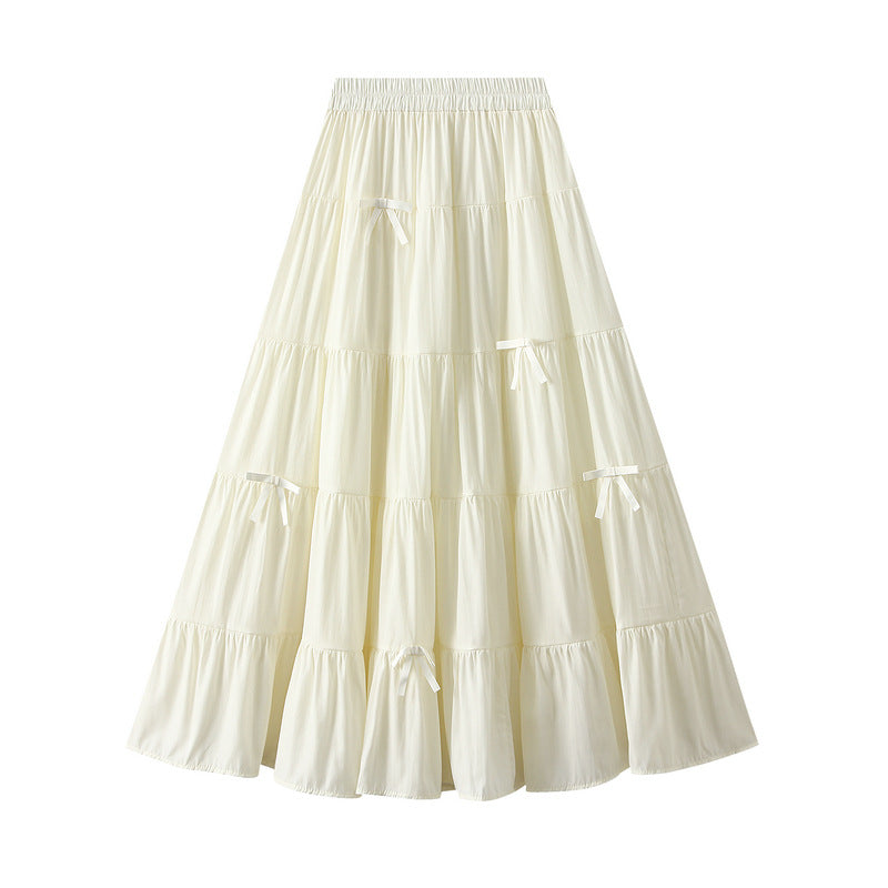 Ivory Tiered Maxi Skirt with Bow Details